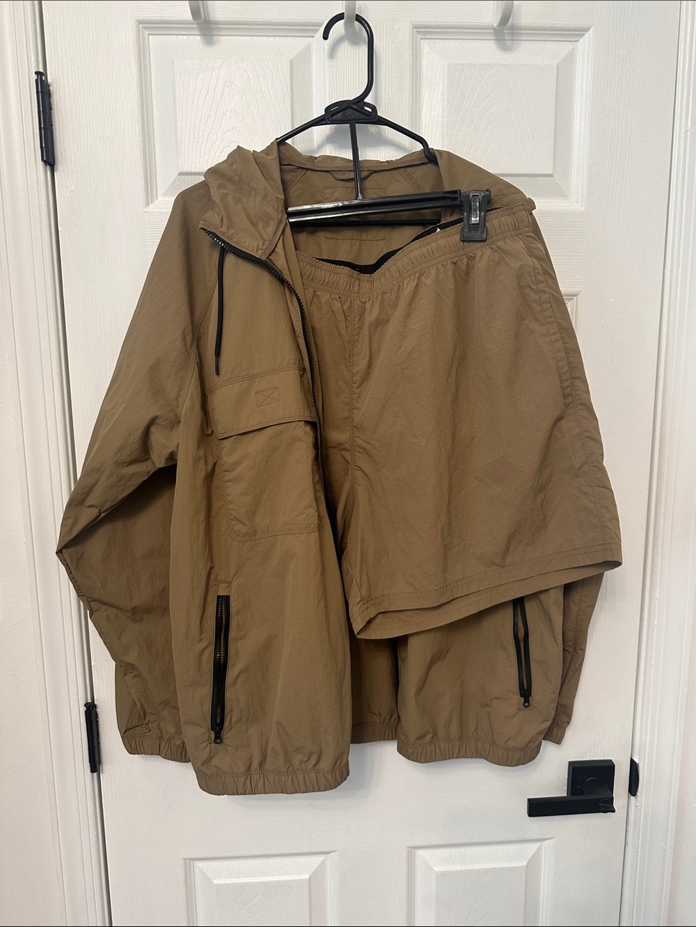 Men's Hooded Jacket and Shorts Set - Brown worn once